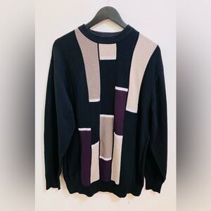 Vintage Protege Colorblock Cosby Cotton Blend Sweater in Black and Beige